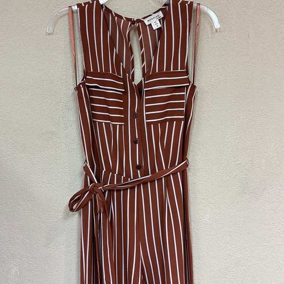 Monteau womans Rust pin striped Wide leg pant jumpsuit size small - Picture 3 of 8